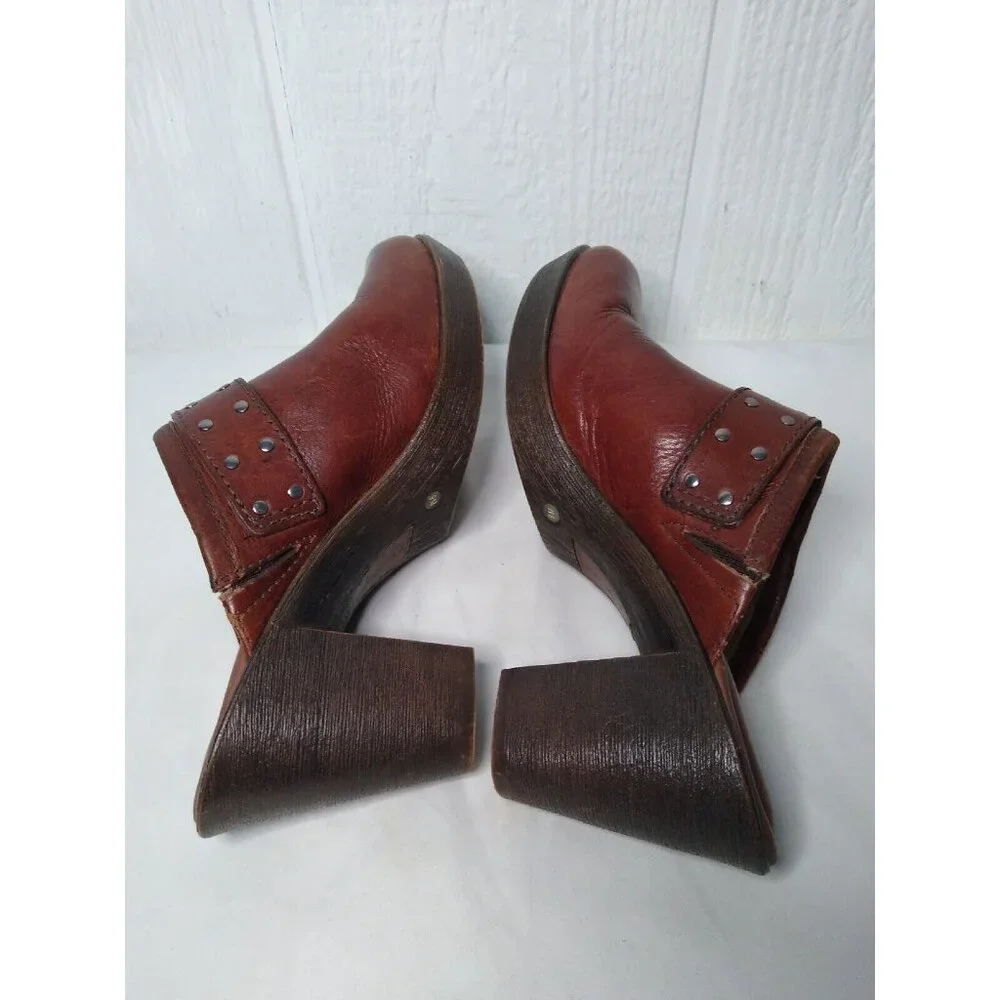 Nurture Prairie Clog Heels Women's 9 M Shoes Brown Leather Mules Metal Studs - Picture 5 of 10